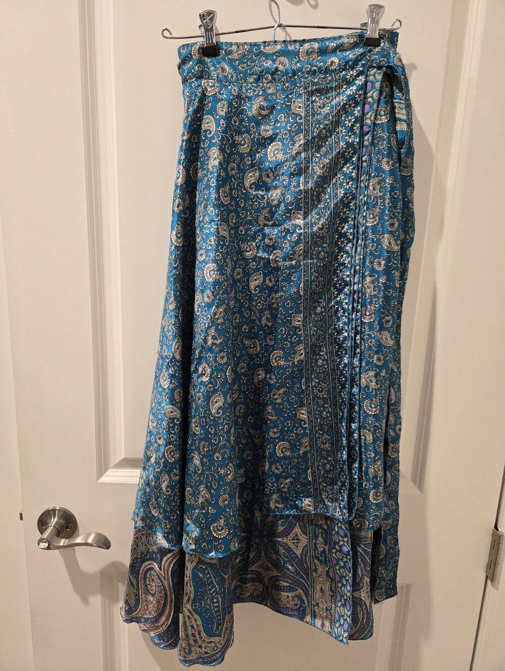 Iris Impressions Womens Blue Paisley Floral Tie Waist Wrap Midi Skirt Size‎ L